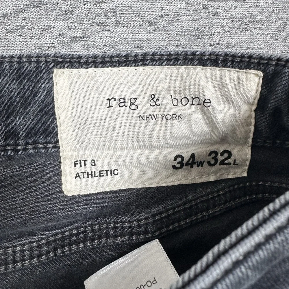 Rag & Bone Jeans Mens 34x32 Black Gray Denim Athletic Fit 3 City Stretch